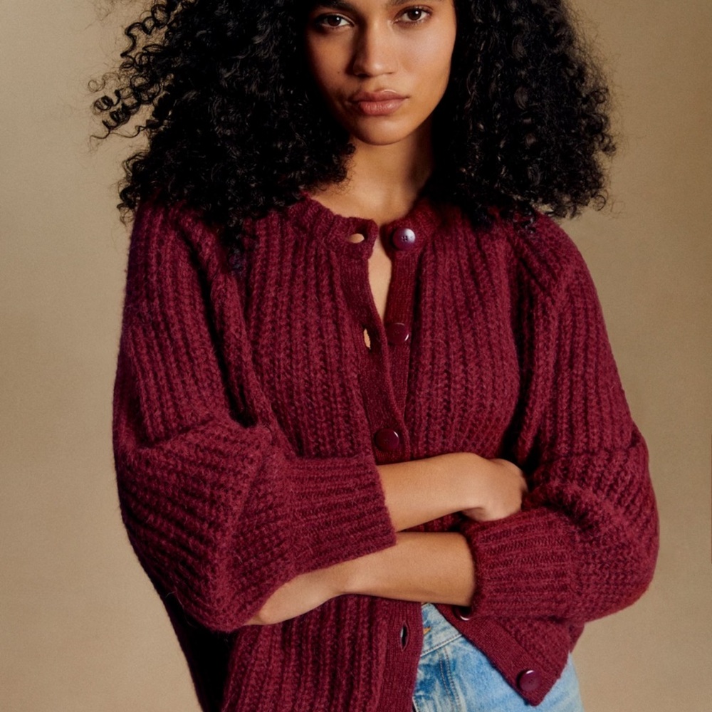 Sezane burgundy Emile Cardigan Sweater